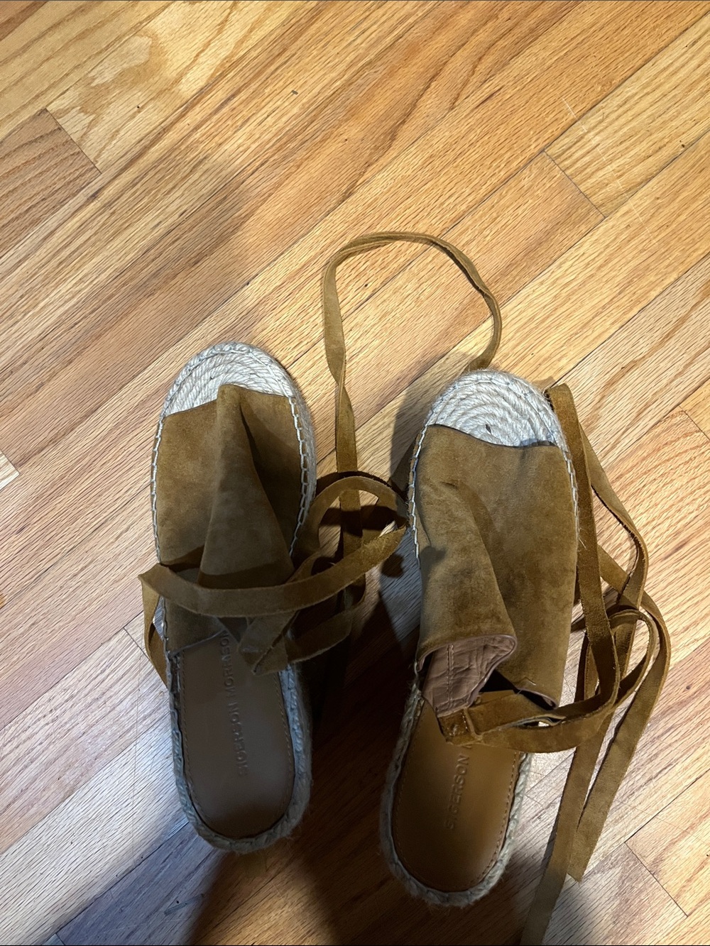 Suede Espadrille Sandals with Ankle Tie in Tan